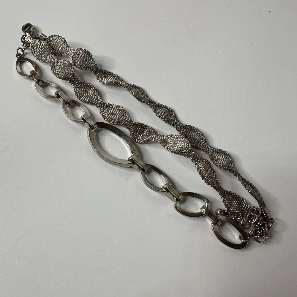 Layered Silver Tone Mesh Bracelet Multi‎ Strand Rhinestone Oval Statement Event